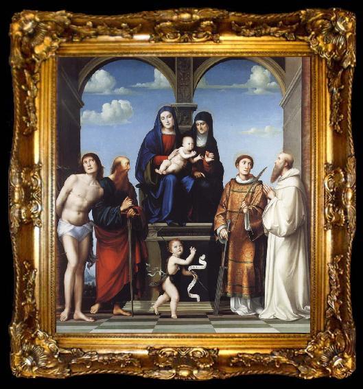 framed  Francesco Francia The Virgin and Child and Saint Anne Enthroned with Saints Sebstian,Paul,John,Lawrence and Benedict, ta009-2